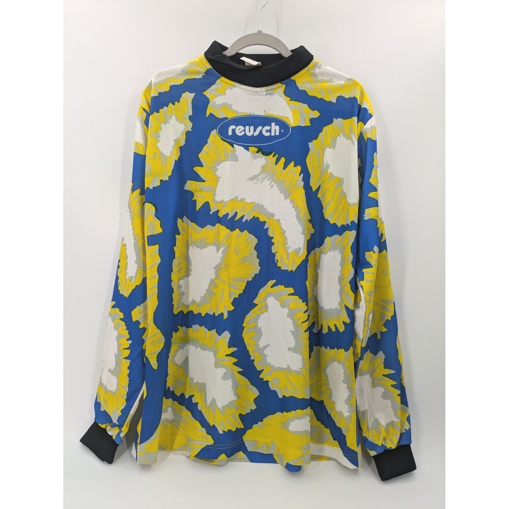 Vintage Reusch Soccer Mens Large Yellow Blue LS Goalkeeper Jersey Padded
